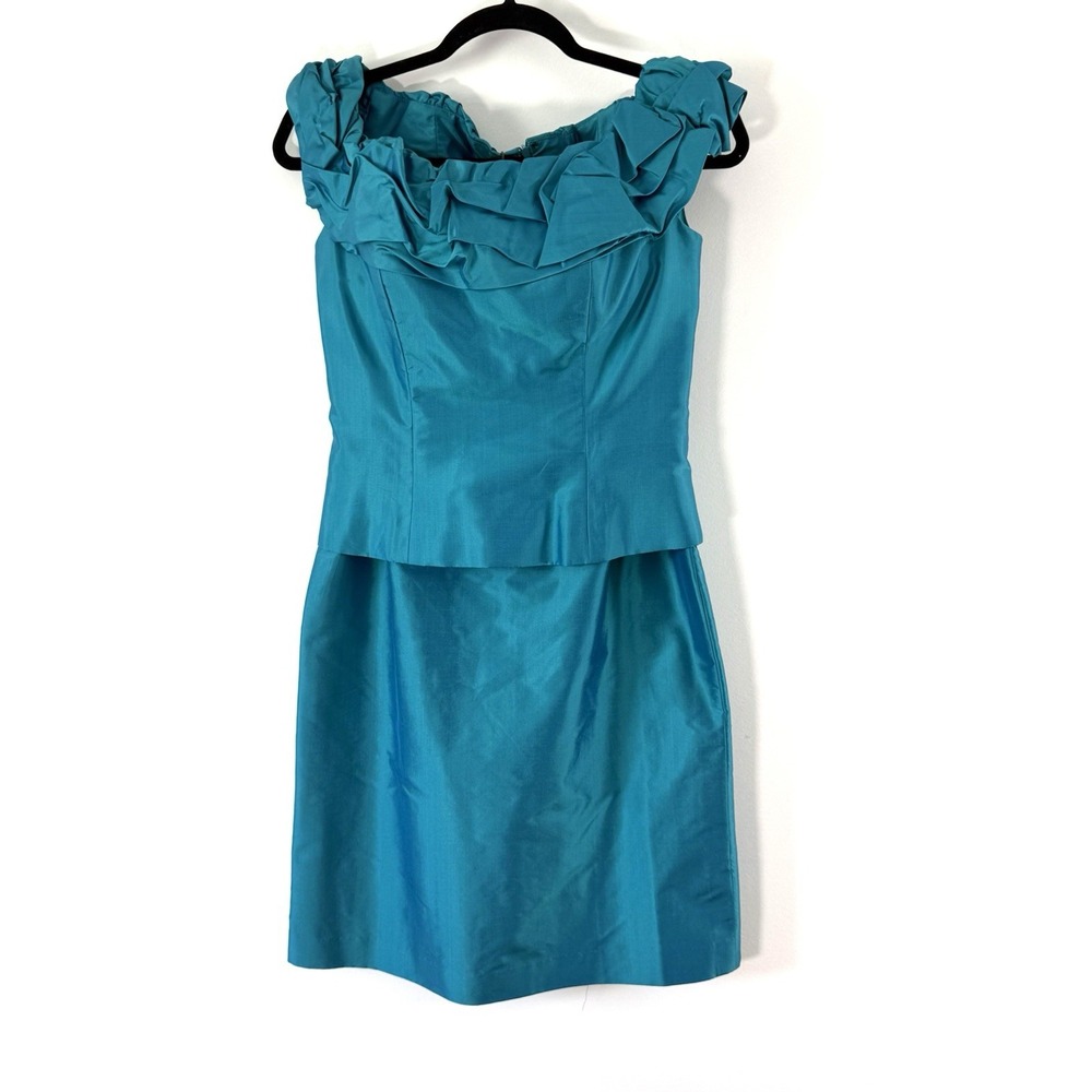 Marisa Baratelli 3PC Skirt Suit Women's Top Size 4 Skirts Size 6 Teal Thai Silk